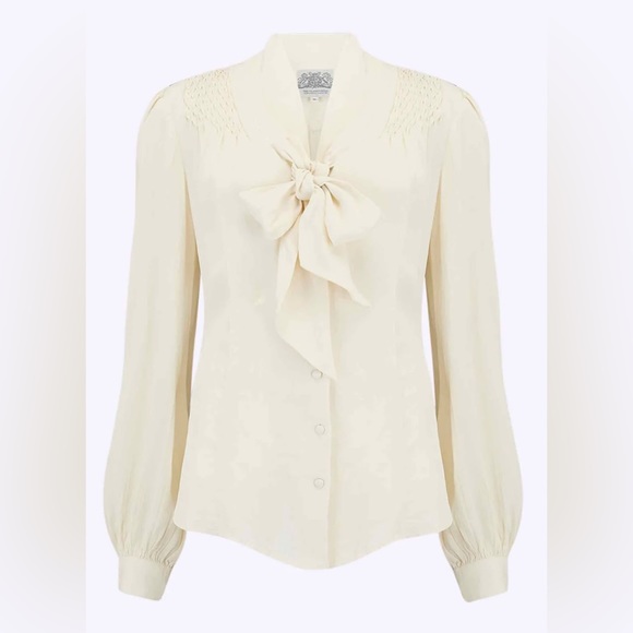 The Seamstress of Bloomsbury Tops - Vintage-style 1940’s Seamstress of Bloomsbury EVA Tie Bow Long Sleeve Blouse